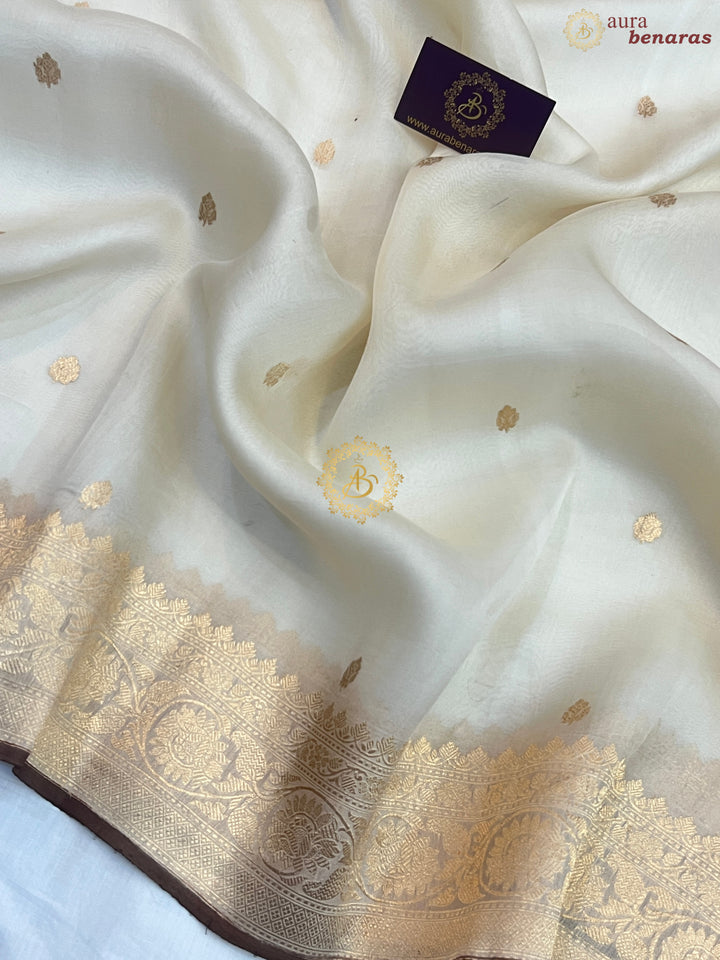 Off white Banarasi Handloom Kora Silk Saree