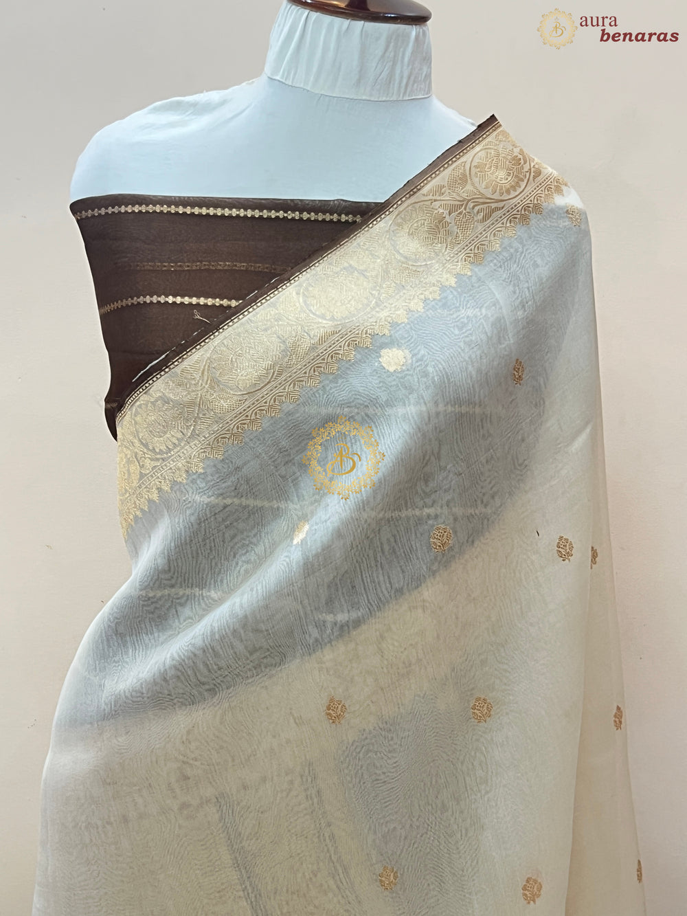 Off white Banarasi Handloom Kora Silk Saree
