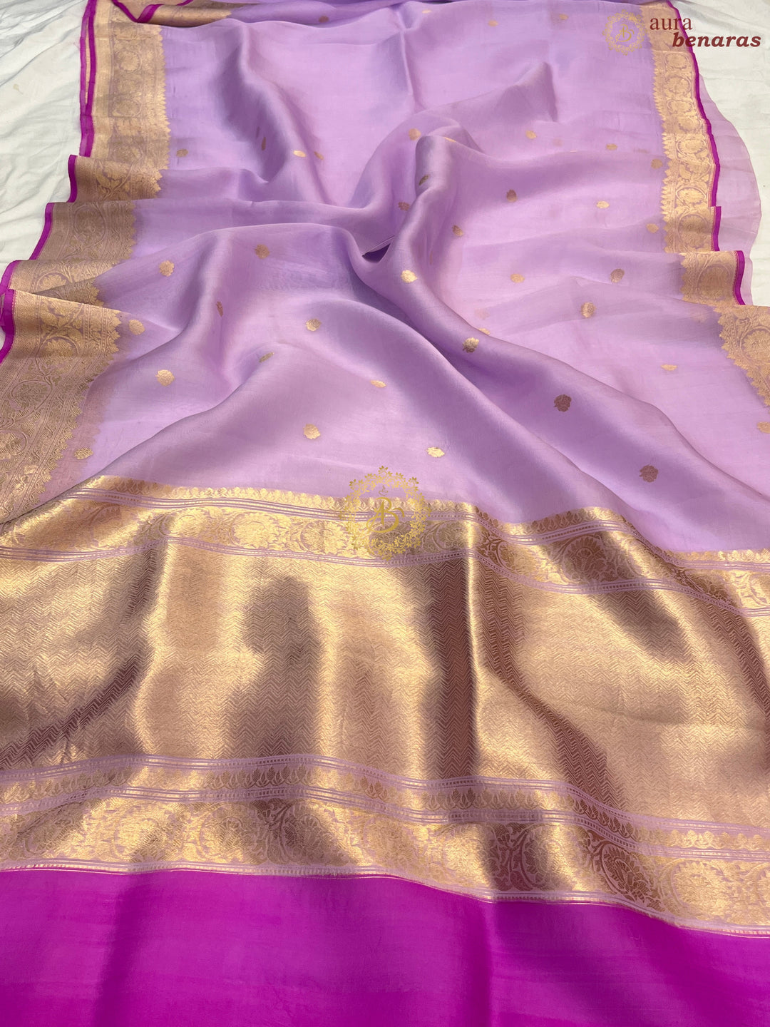 Lilac Banarasi Handloom Kora Silk Saree