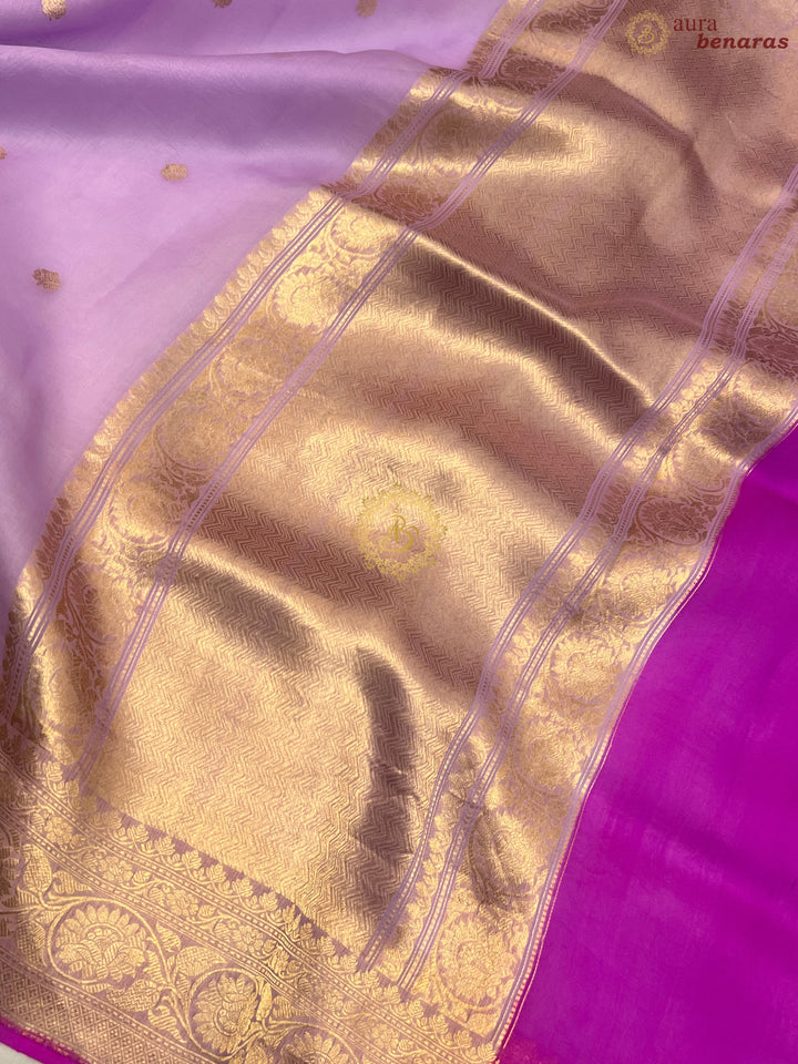 Lilac Banarasi Handloom Kora Silk Saree