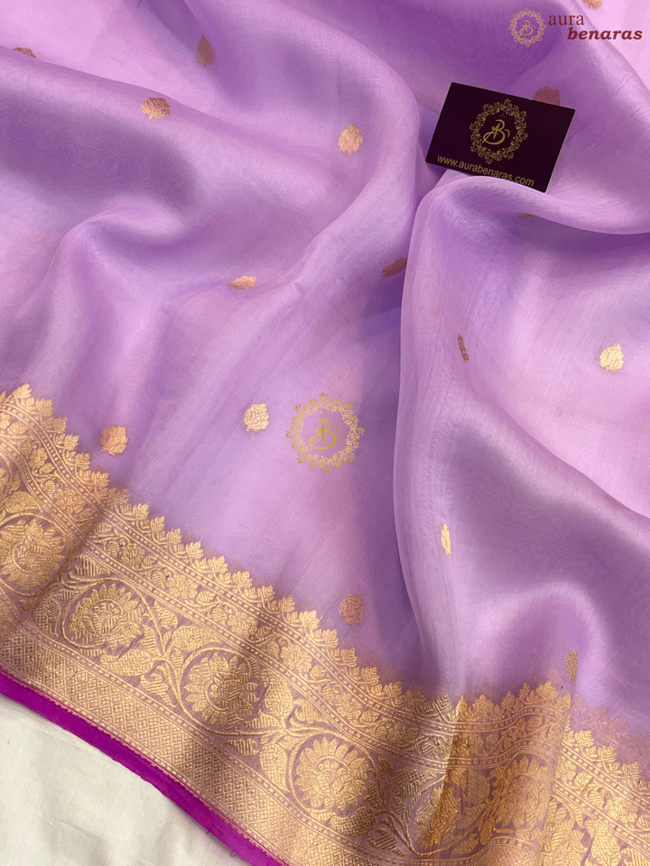 Lilac Banarasi Handloom Kora Silk Saree