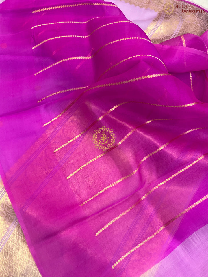 Lilac Banarasi Handloom Kora Silk Saree