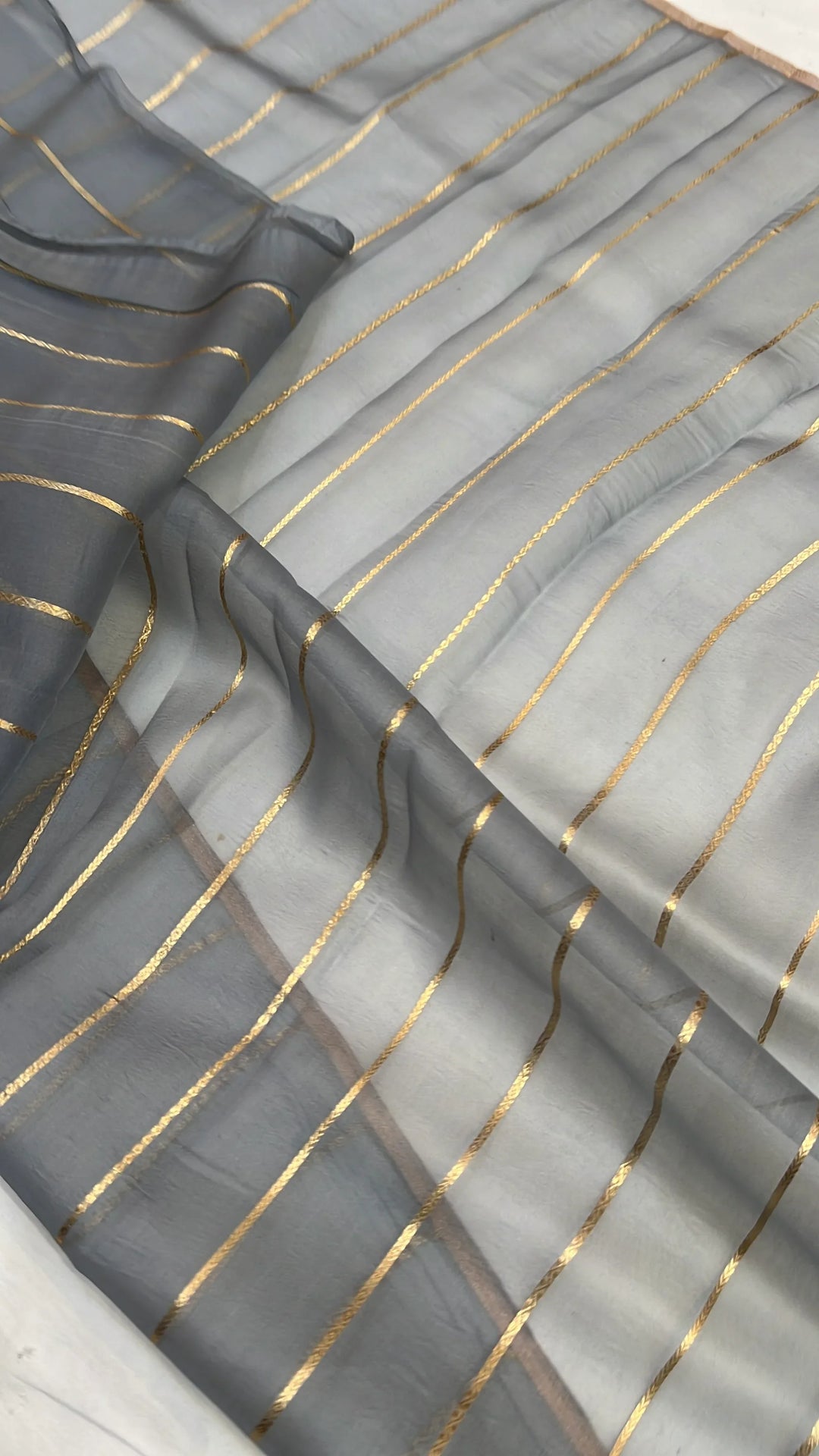 Grey Pure Kora Silk Handloom Banarasi Saree