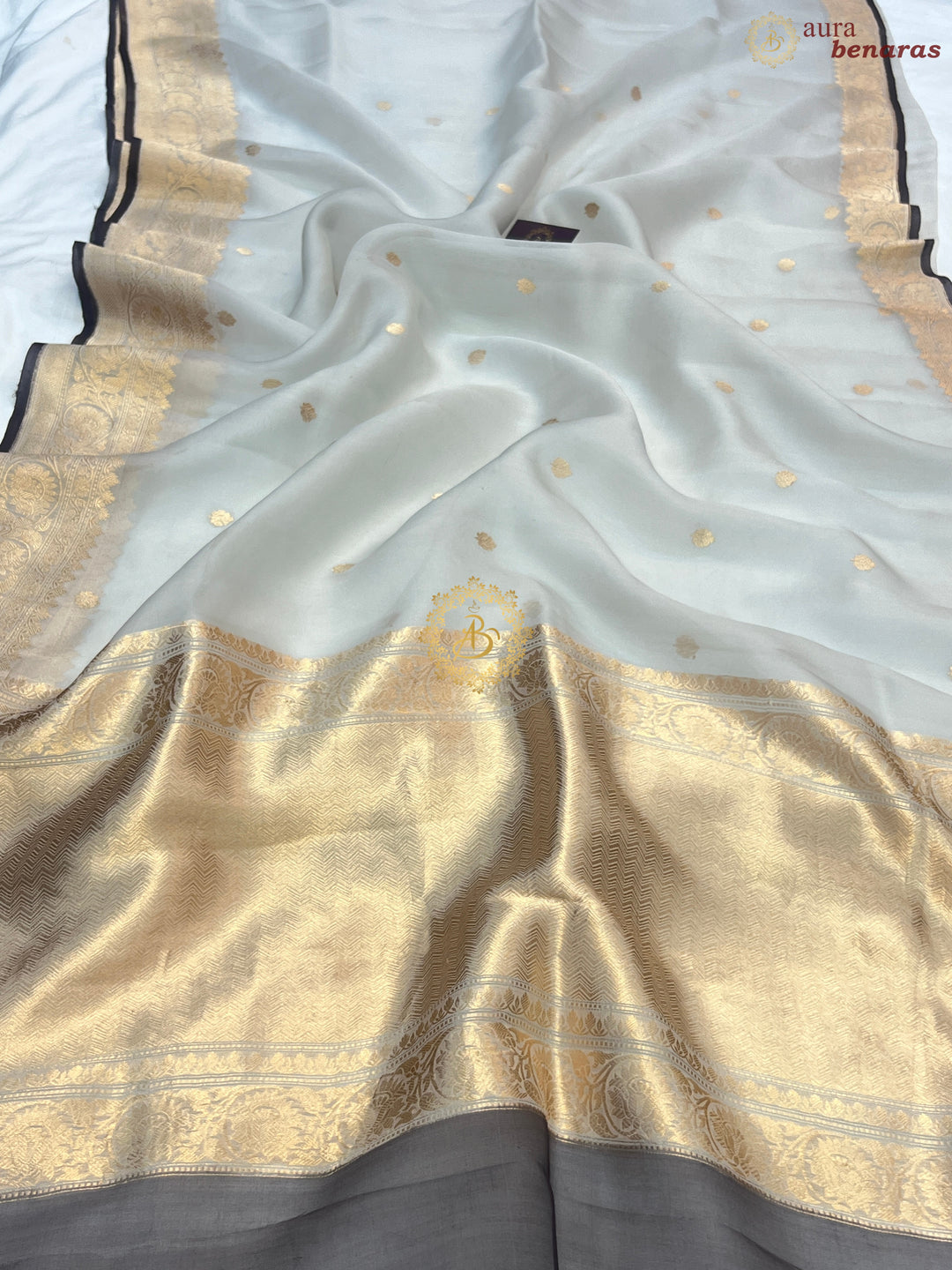 Smoke Grey Banarasi Handloom Kora Silk Saree