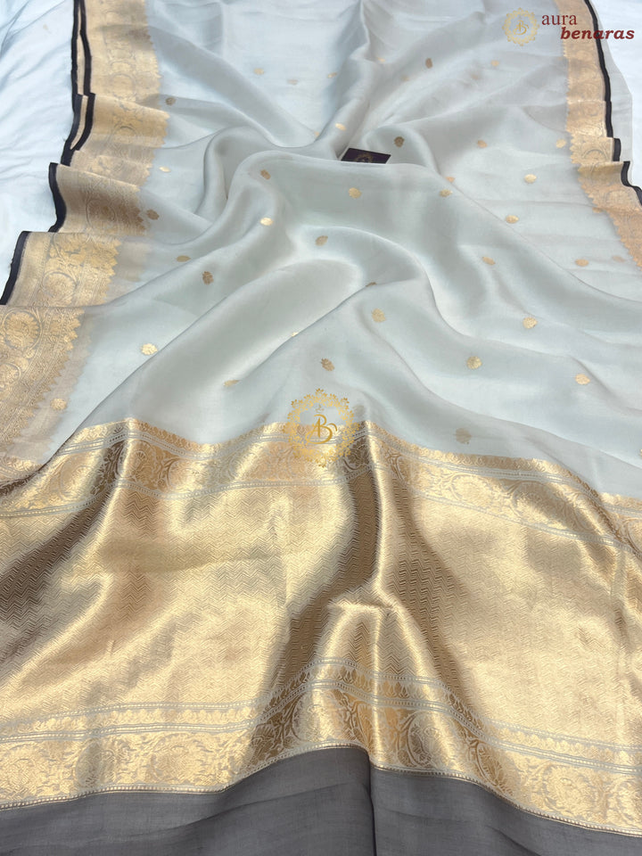 Smoke Grey Banarasi Handloom Kora Silk Saree