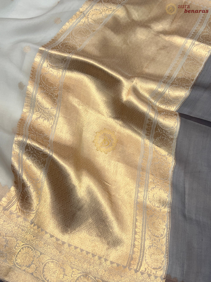 Smoke Grey Banarasi Handloom Kora Silk Saree