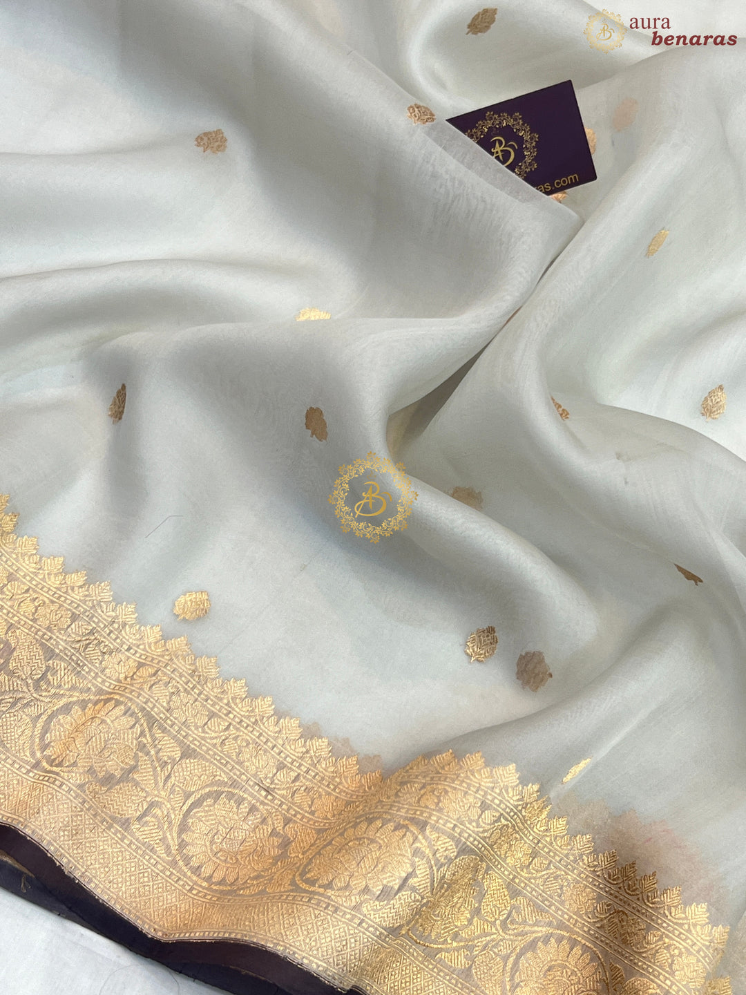 Smoke Grey Banarasi Handloom Kora Silk Saree