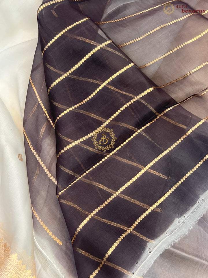 Smoke Grey Banarasi Handloom Kora Silk Saree
