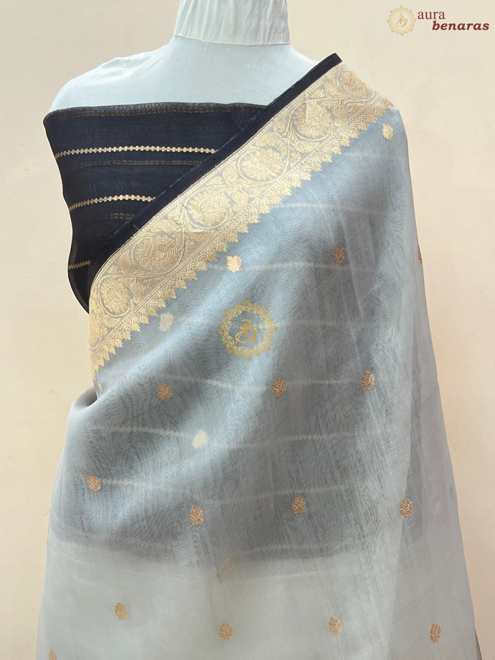 Smoke Grey Banarasi Handloom Kora Silk Saree