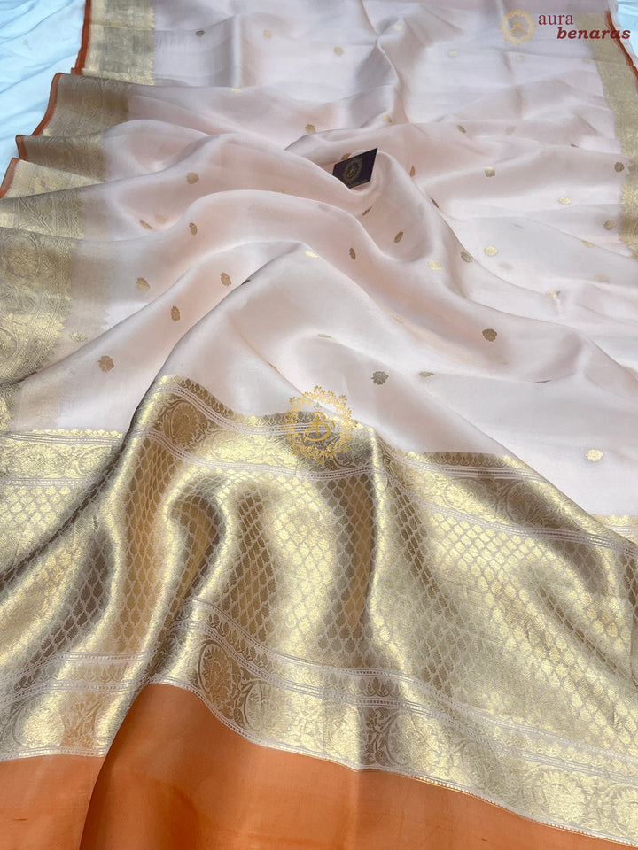 Pastel Peach Banarasi Handloom Kora Silk Saree