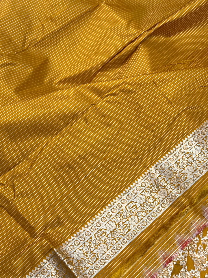 Orange Pure Katan Silk Handloom Saree with Golden Floral Jaal