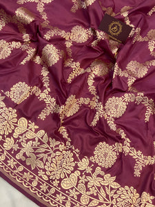 Light Plum Pure Banarasi Handloom Katan Silk Saree - Aura Benaras