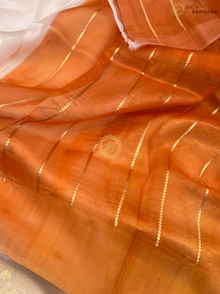 Pastel Peach Banarasi Handloom Kora Silk Saree