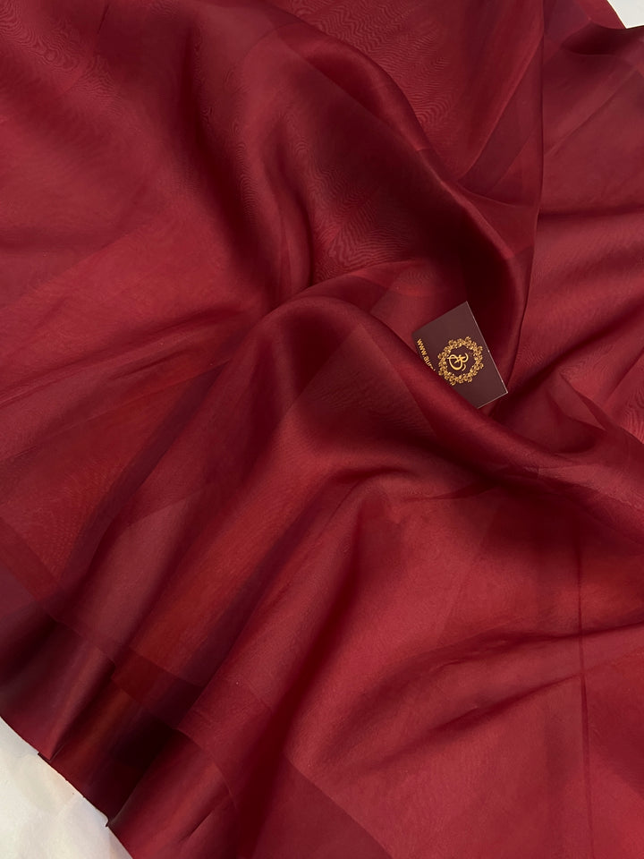 Maroon Kora Silk Banarasi Saree with Zari Pallu 