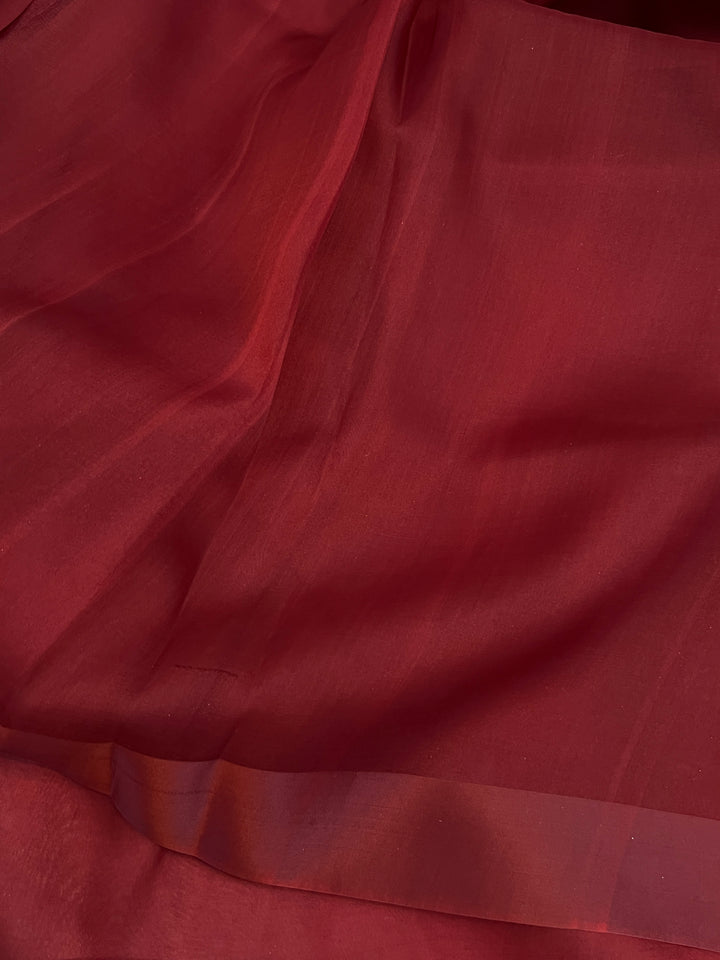 Maroon Kora Silk Banarasi Saree with Zari Pallu 