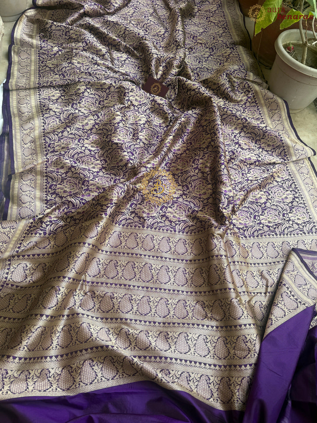 Deep Purple Pure Katan silk Handloom Banarasi Saree