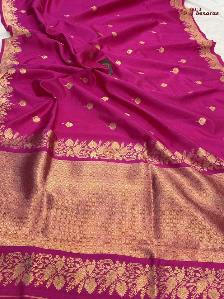Rani Pink Banarasi Silk Saree | Kadhwa & Designer Border