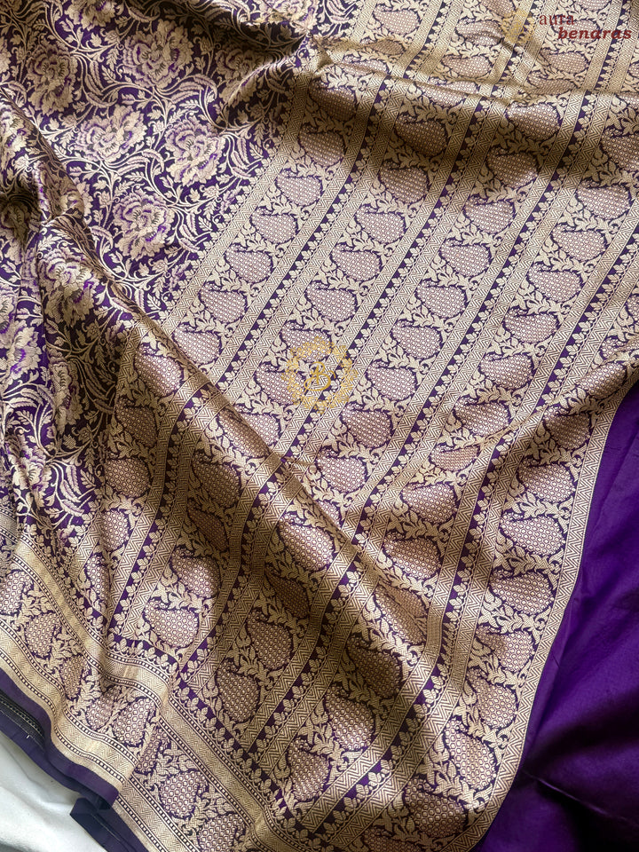 Deep Purple Pure Katan silk Handloom Banarasi Saree