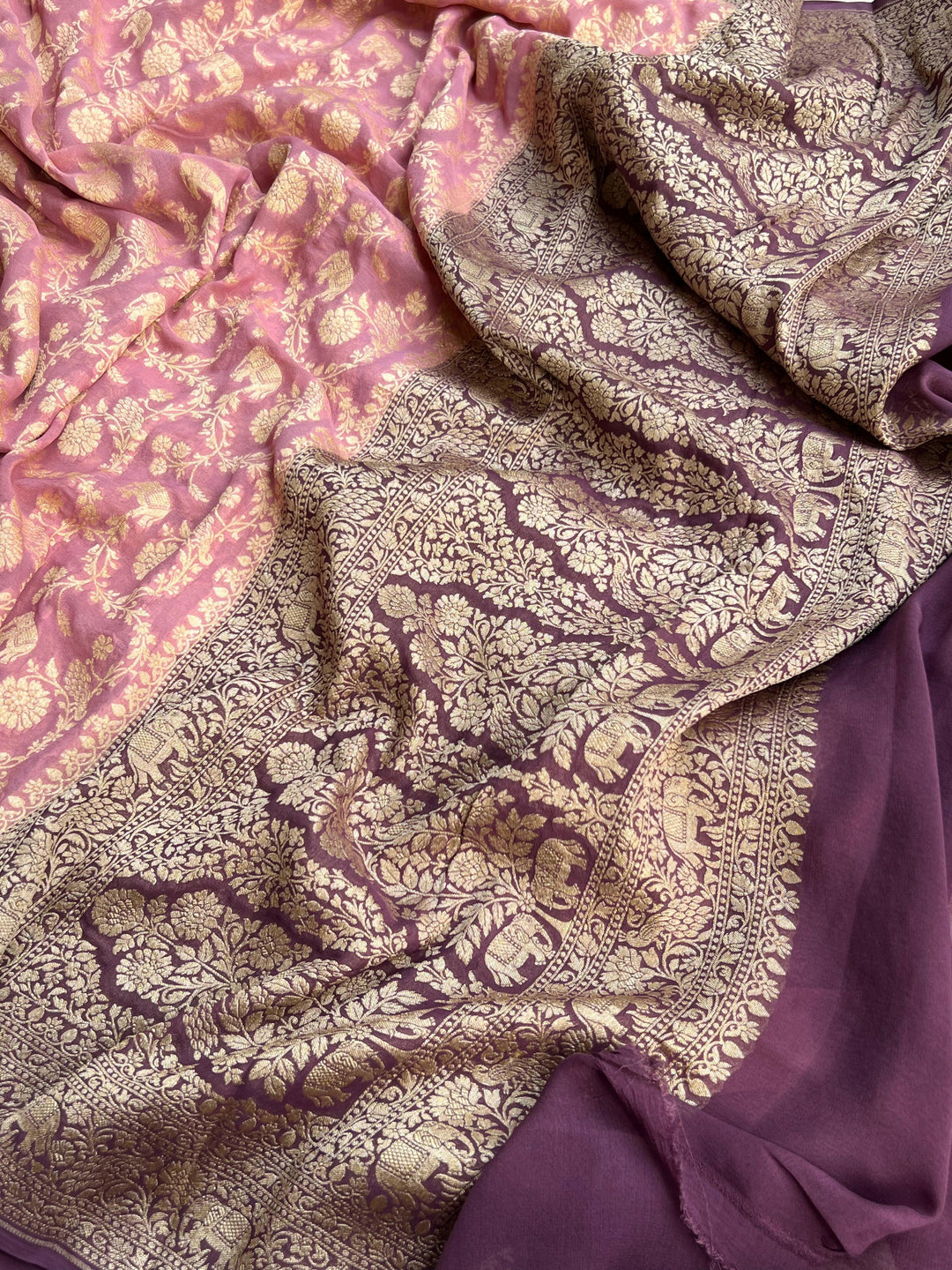 Pastel Pink Banarasi Handloom Pure Khaddi Georgette Saree - Aura Benaras