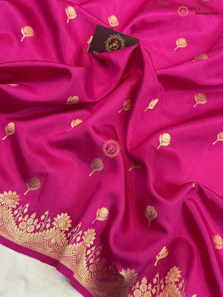 Rani Pink Banarasi Silk Saree | Kadhwa & Designer Border