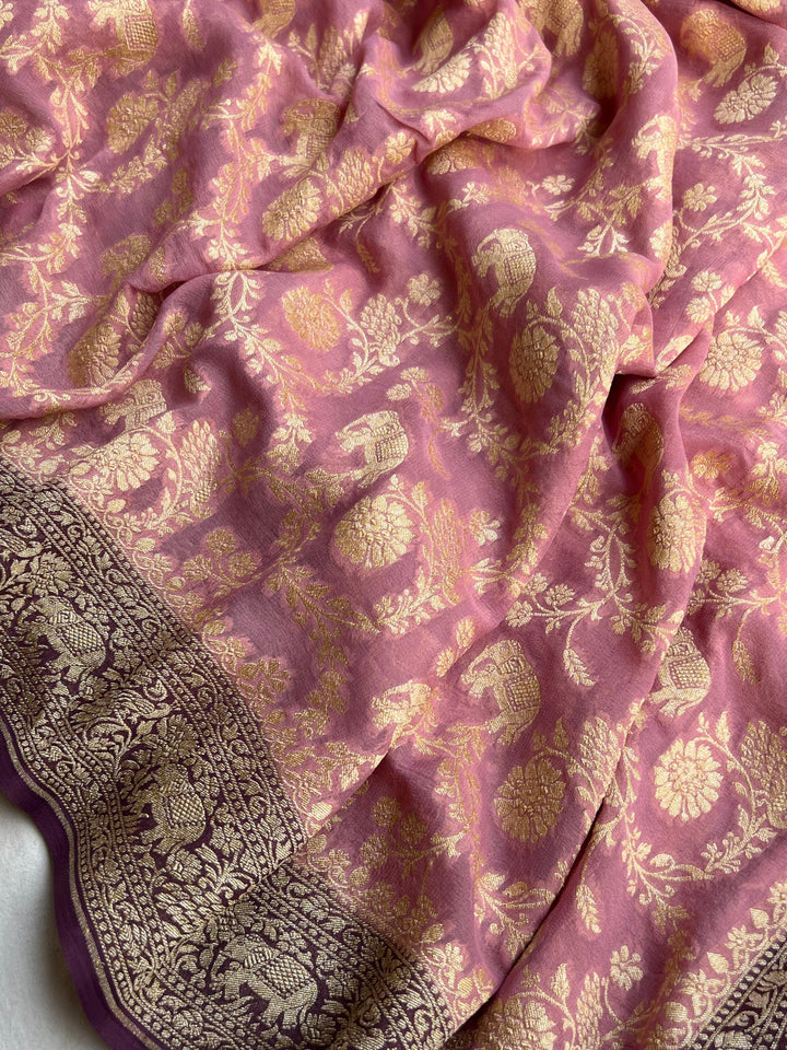 Pastel Pink Banarasi Pure Khaddi Georgette Saree