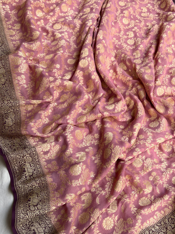 Pastel Pink Banarasi Pure Khaddi Georgette Saree