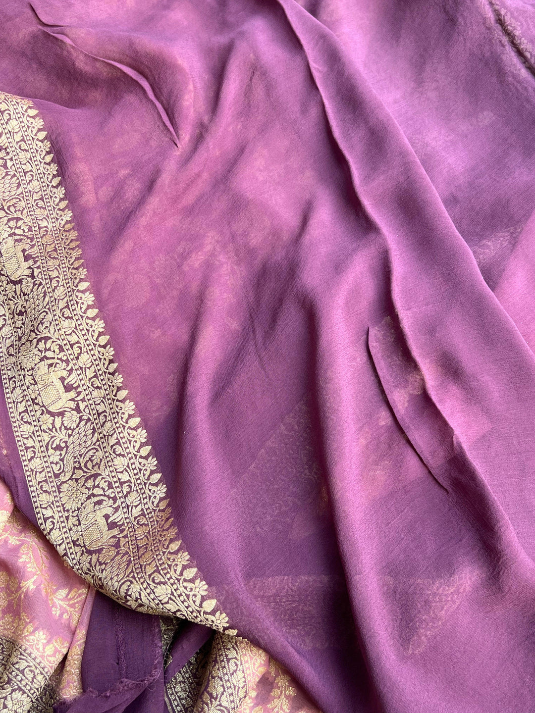 Pastel Pink Banarasi Handloom Pure Khaddi Georgette Saree - Aura Benaras