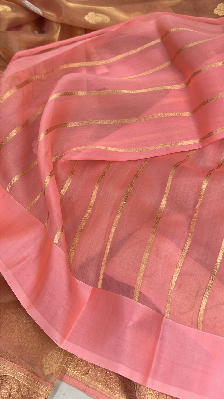 peach Pure Tissue Silk Handloom Banarasi Saree