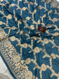 AirForce Blue Pure Banarasi Handloom Katan Silk Saree - Aura Benaras