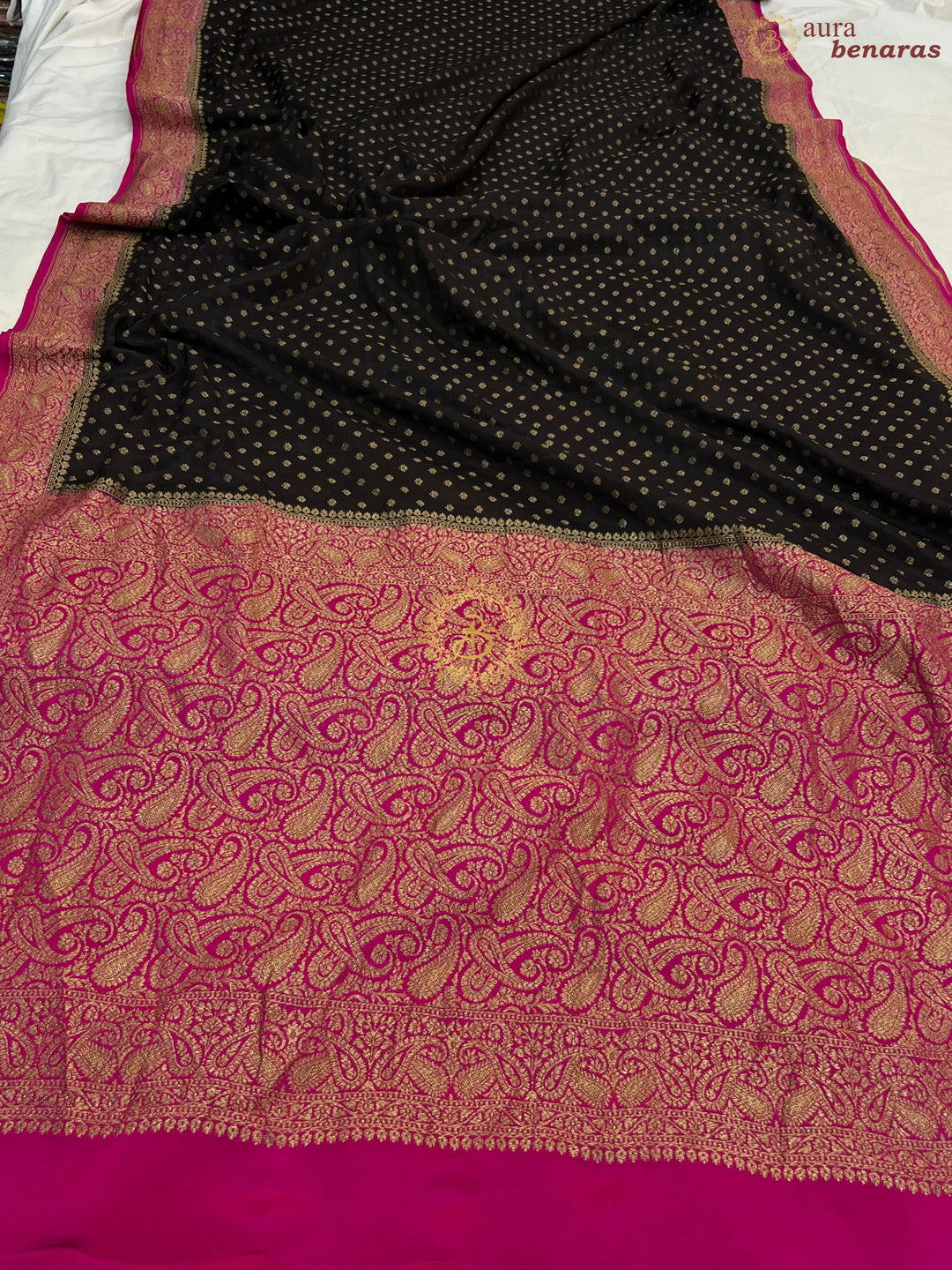 Black Pure Crepe Silk Handloom Banarasi Saree