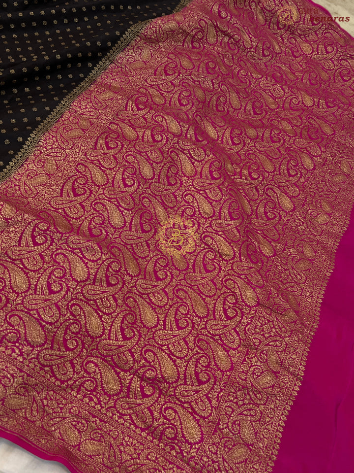 Black Pure Crepe Silk Handloom Banarasi Saree