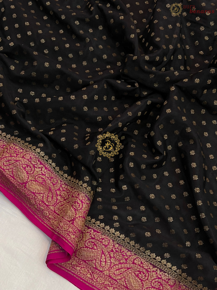 Black Pure Crepe Silk Handloom Banarasi Saree