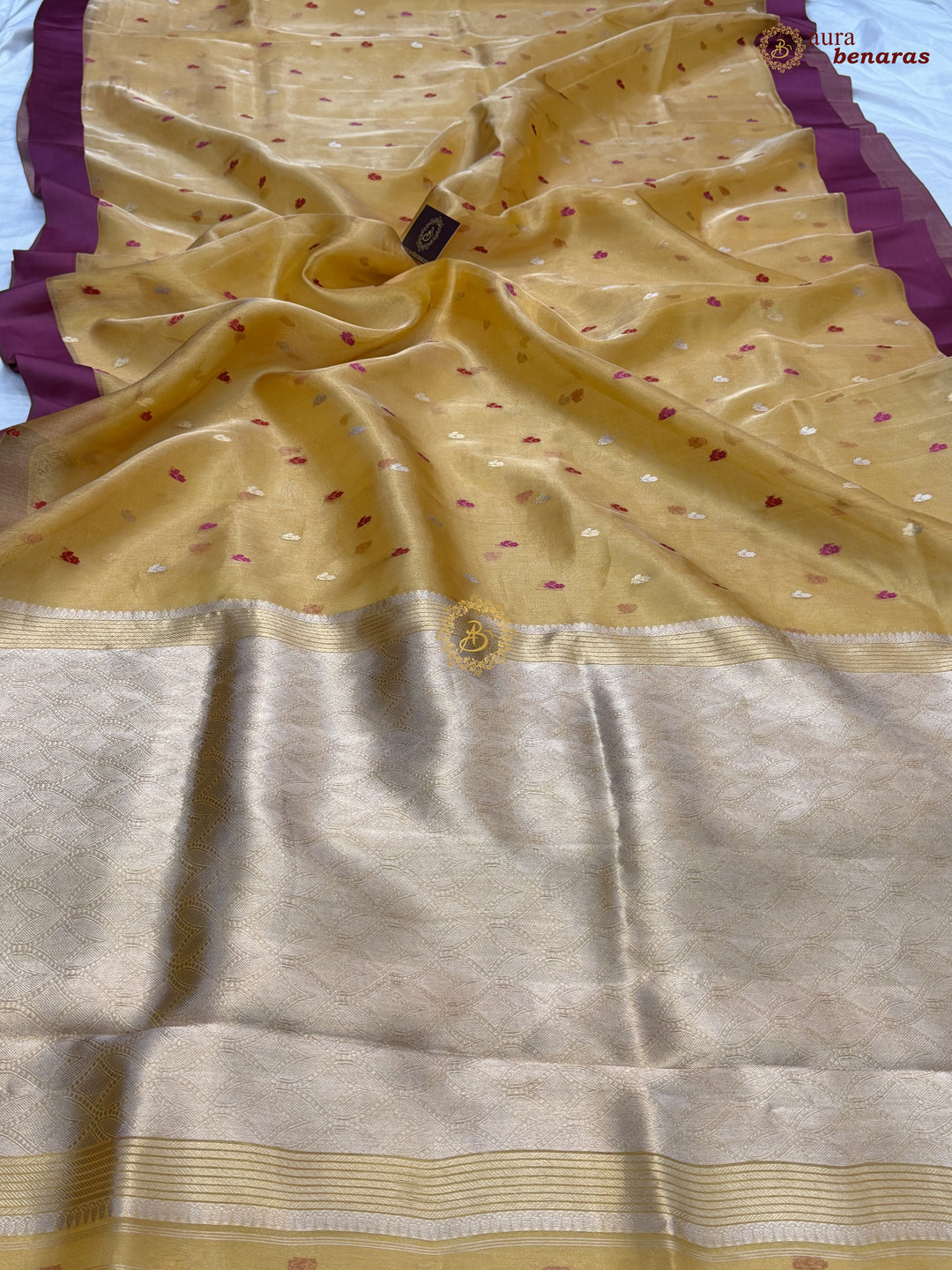Yellow Iktara Tissue Silk Saree with Mashru Border