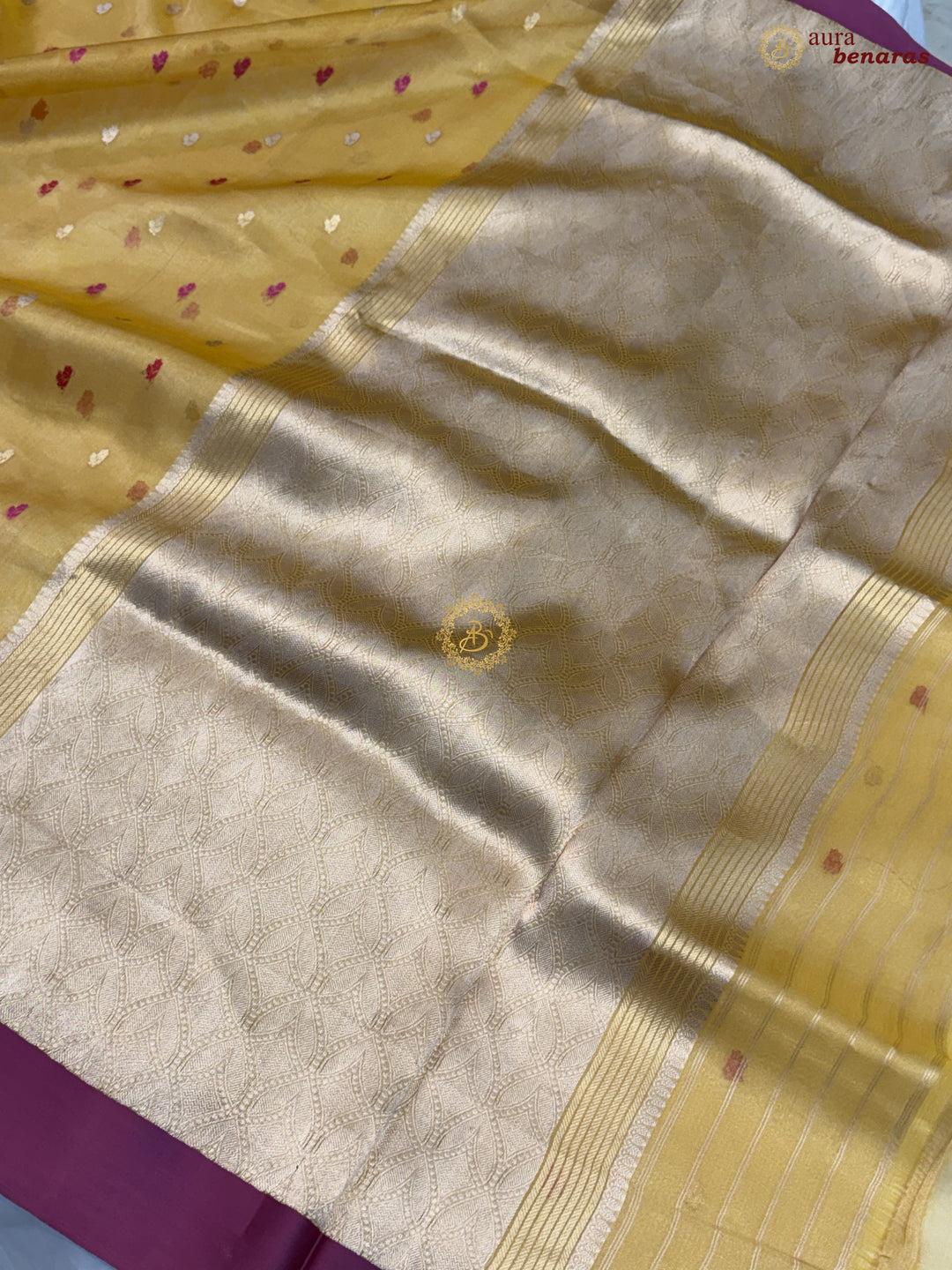 Yellow Iktara Tissue Silk Saree with Mashru Border