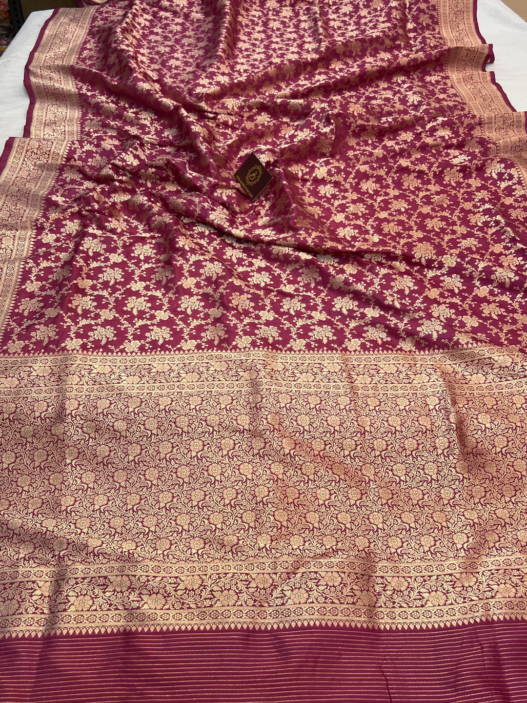 Onion Pink Pure Katan Silk Handloom Saree with Golden Floral Jaal