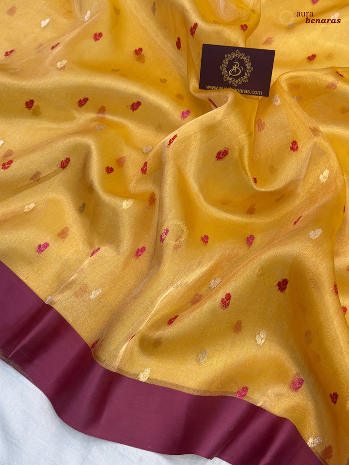 Yellow Iktara Tissue Silk Saree with Mashru Border