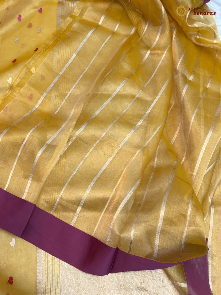 Yellow Iktara Tissue Silk Saree with Mashru Border