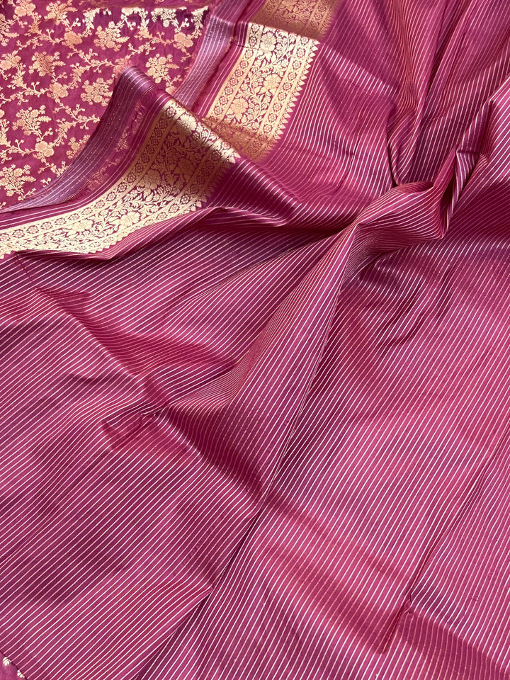 Onion Pink Pure Katan Silk Handloom Saree with Golden Floral Jaal