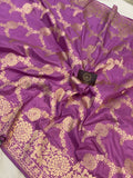 Pinkish Lavender Pure Banarasi Handloom Katan Silk Saree - Aura Benaras