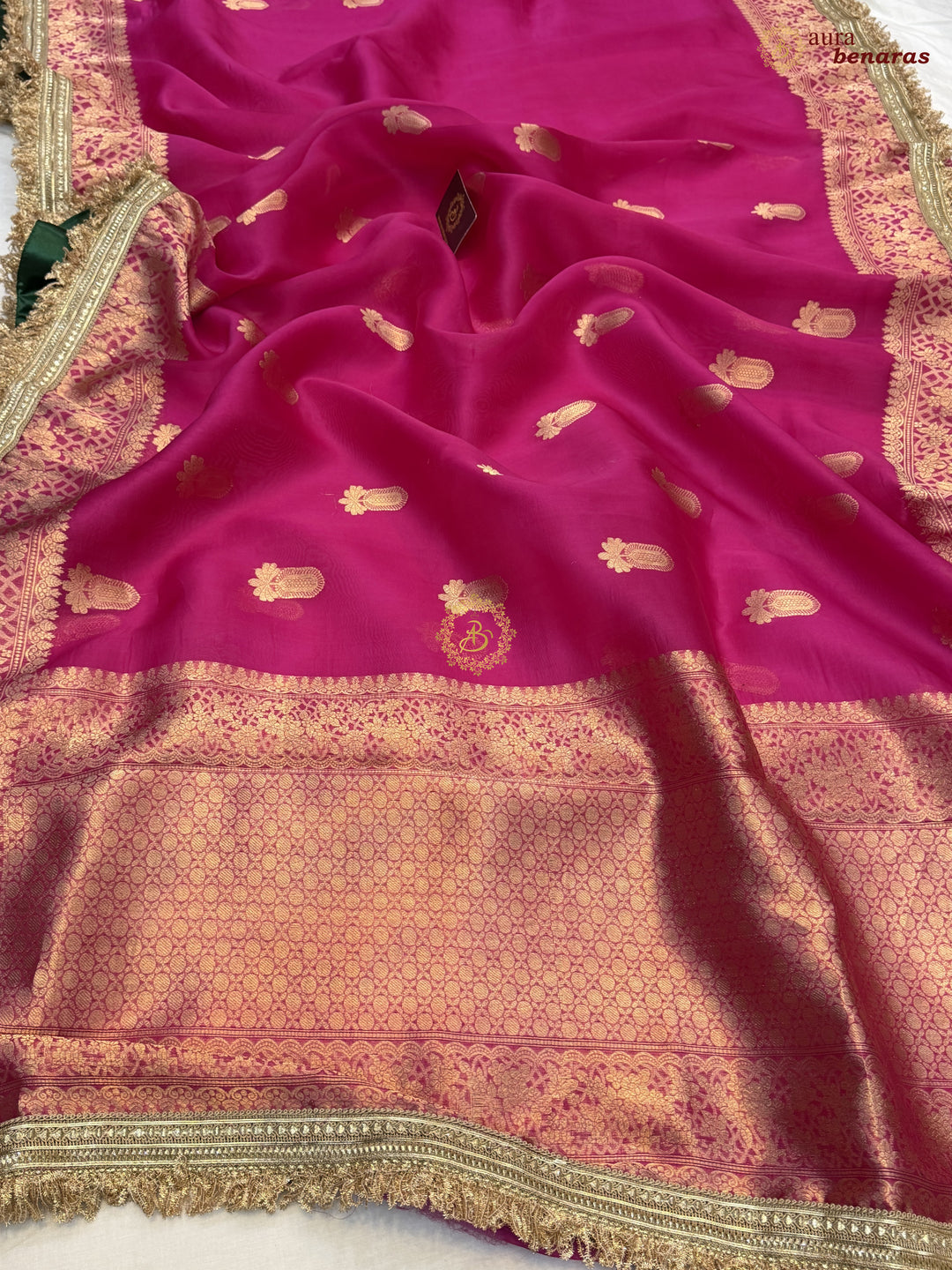 Rani Pink Pure Kora Silk Banarasi Saree with Sona Rupa Zari 
