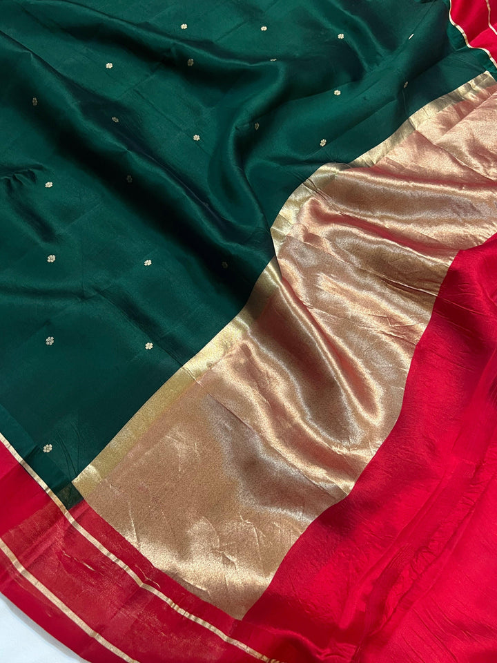 Bottle Green Pure Banarasi Handloom Silk Saree - Aura Benaras