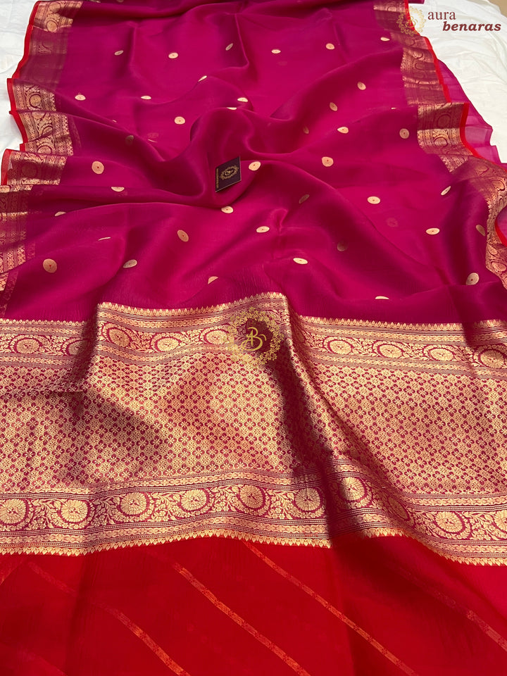 Deep Pink Pure Kora Silk Handloom Banarasi Saree