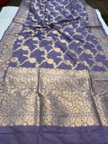 Greyish Lavender Pure Banarasi Handloom Katan Silk Saree - Aura Benaras