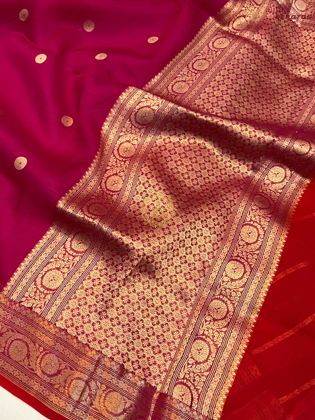 Deep Pink Pure Kora Silk Handloom Banarasi Saree