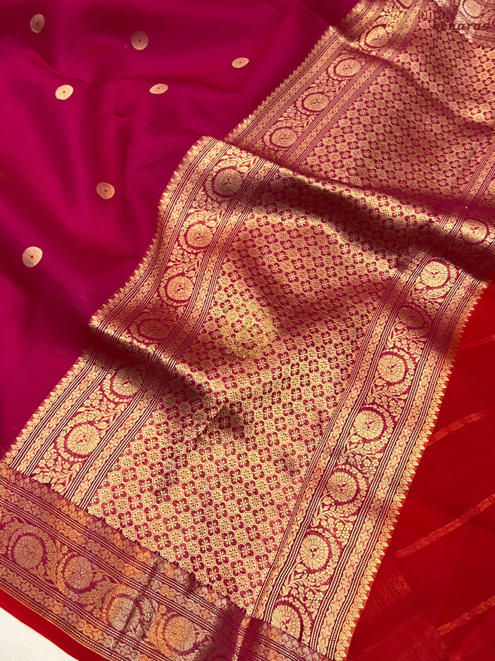 Deep Pink Pure Kora Silk Handloom Banarasi Saree