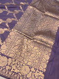 Greyish Lavender Pure Banarasi Handloom Katan Silk Saree - Aura Benaras