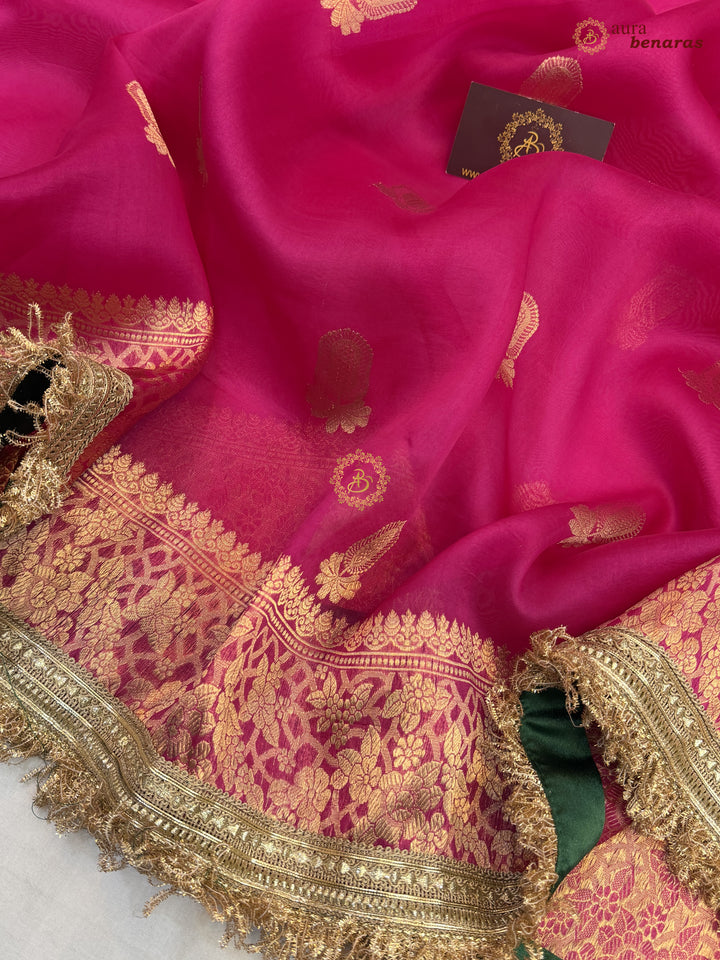 Rani Pink Pure Kora Silk Banarasi Saree with Sona Rupa Zari 