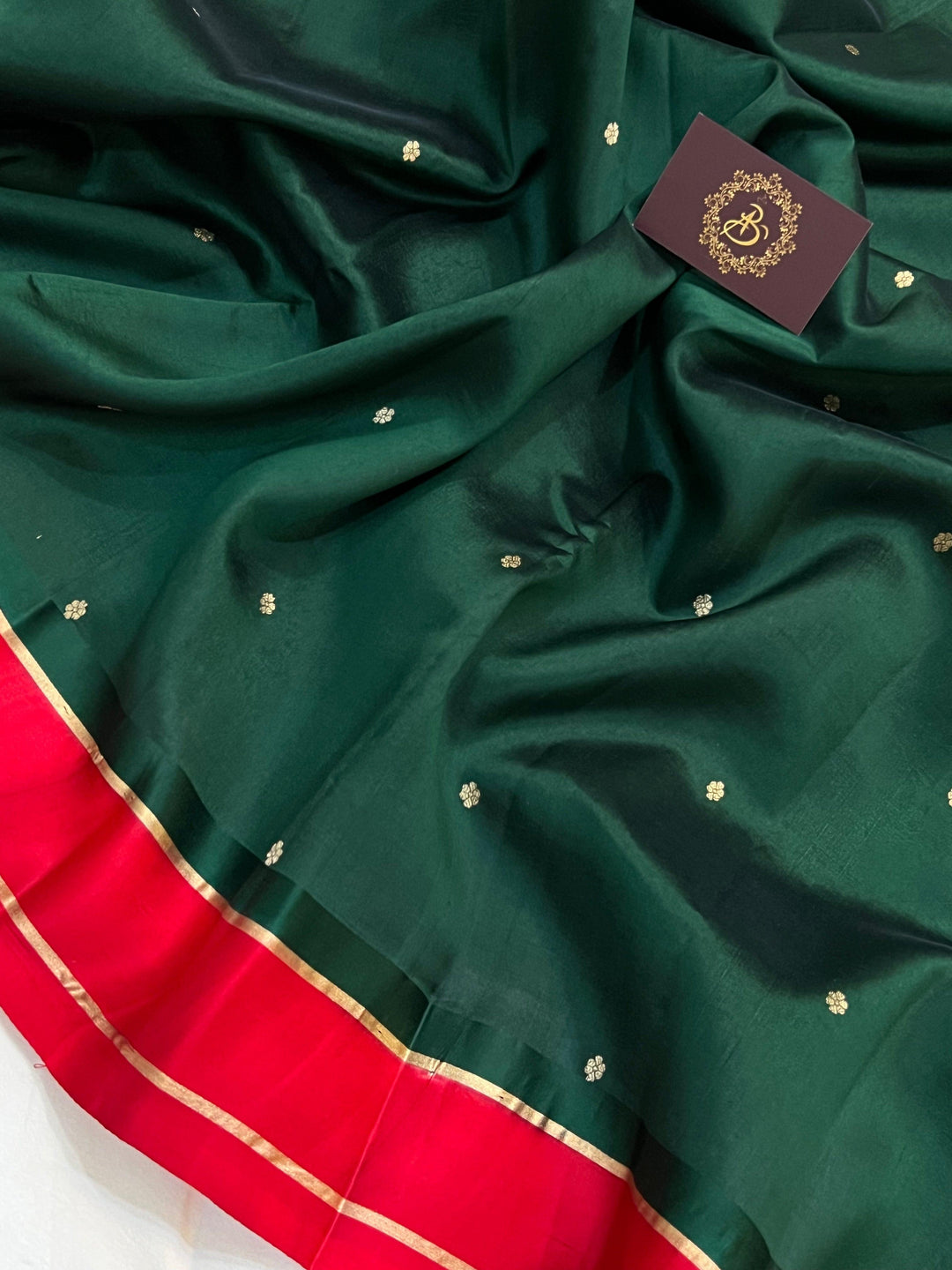 Bottle Green Pure Banarasi Handloom Silk Saree - Aura Benaras