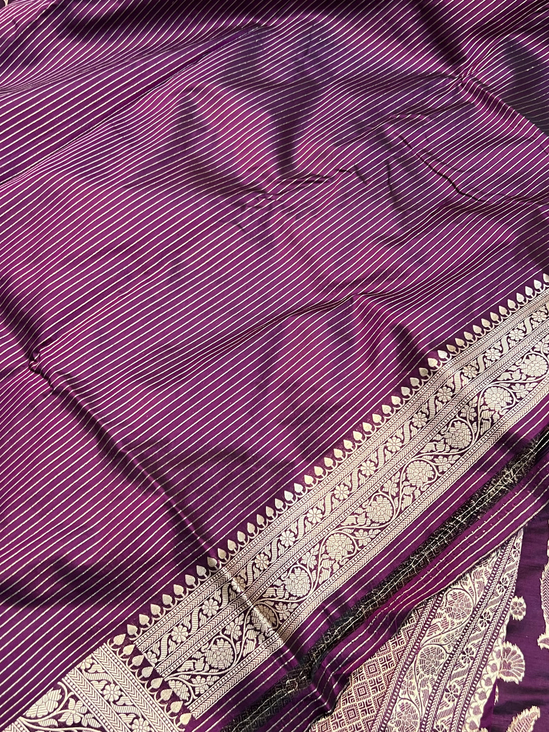 WIne Pure Katan Silk Handloom Saree with Golden Floral Jaal