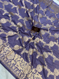 Greyish Lavender Pure Banarasi Handloom Katan Silk Saree - Aura Benaras